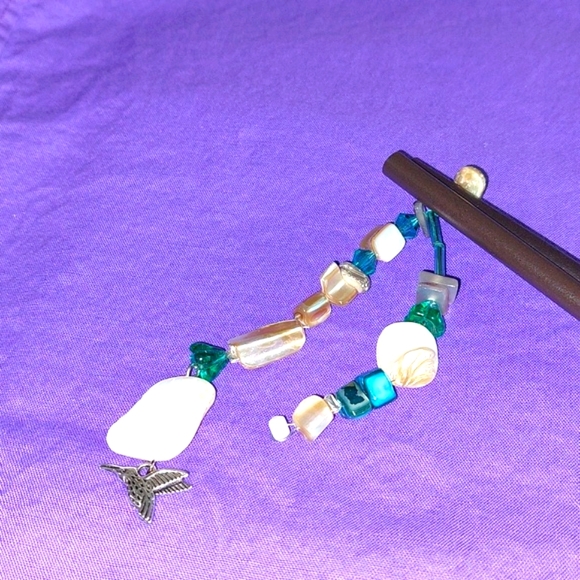 Hair Sticks Wooden with Abalone  Glass Beads and a Hummingbird. Handmade - Picture 6 of 6